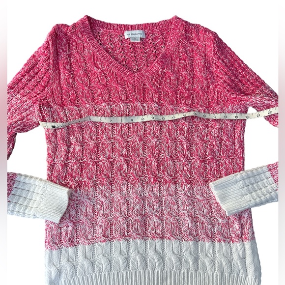 LIZ CLAIBORNE CABLE KNIT V NECK SWEATER SIZE XL COTTON BLEND EUC PINK/WHITE - Picture 3 of 8